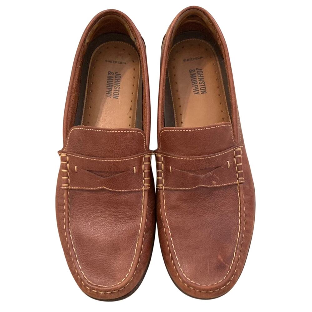 Johnston & Murphy Mens Shoes Size 11 Brown Leather Penny Loafers Classic Casual